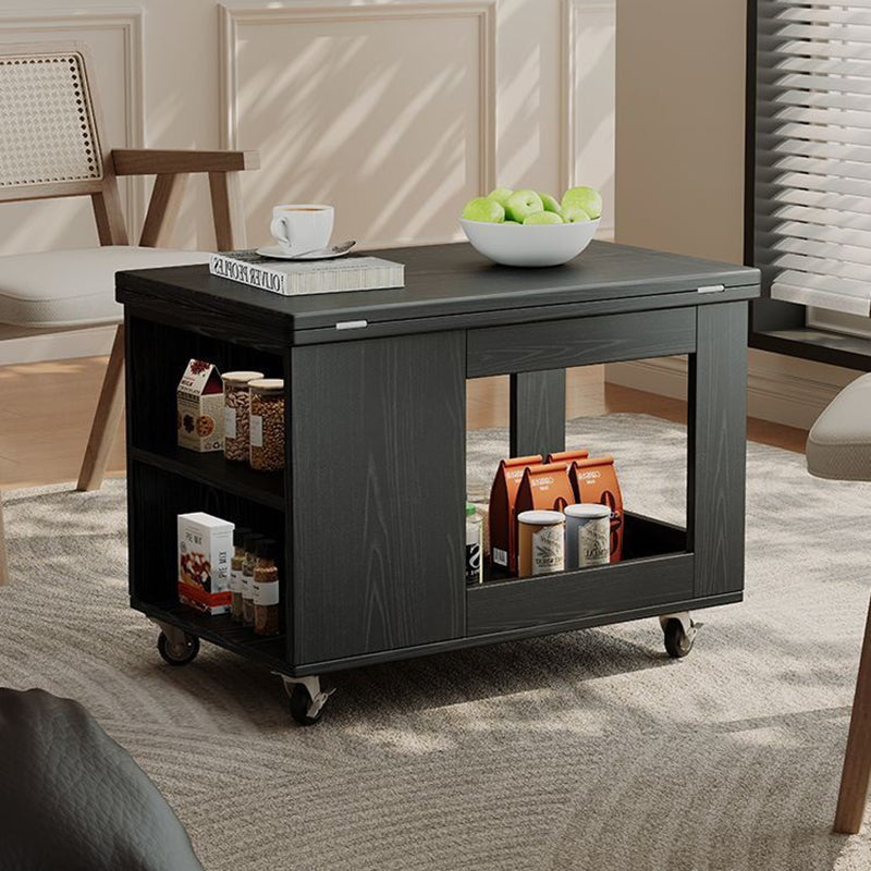 Modern Minimalist Movable Rectangular Rubberwood Foldable Coffee Table 2-Tier For Living Room