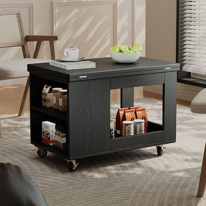 Modern Minimalist Movable Rectangular Rubberwood Foldable Coffee Table 2-Tier For Living Room