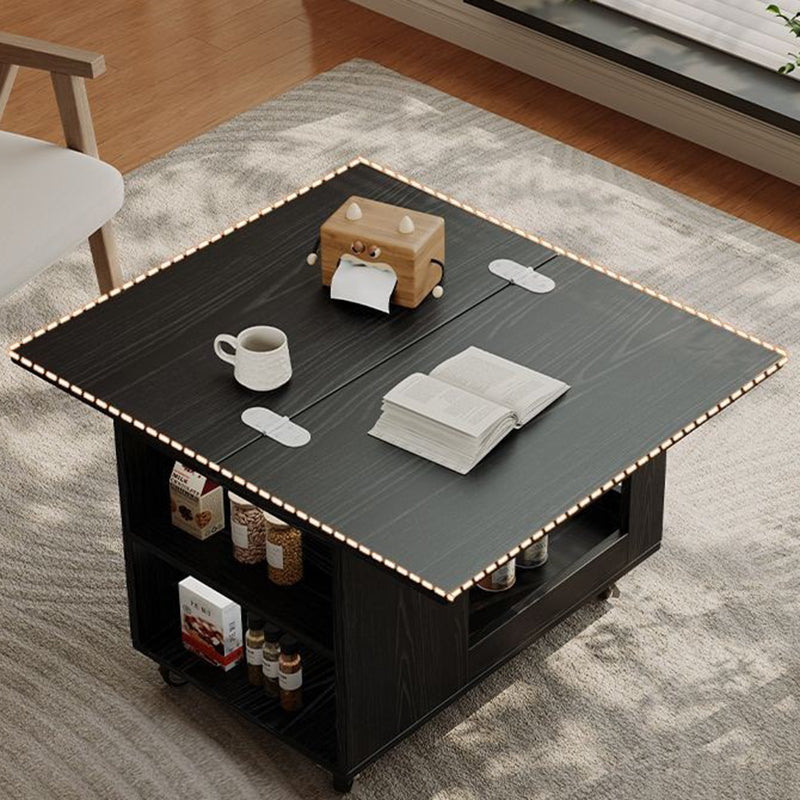 Modern Minimalist Movable Rectangular Rubberwood Foldable Coffee Table 2-Tier For Living Room