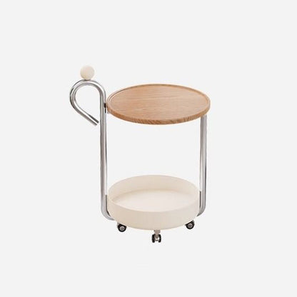 Contemporary Creative Movable Round PVC Panel Iron Metal End Table 2-Tier For Living Room