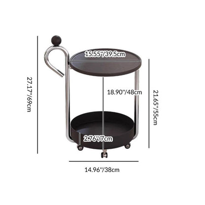 Contemporary Creative Movable Round PVC Panel Iron Metal End Table 2-Tier For Living Room