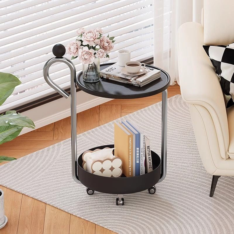 Contemporary Creative Movable Round PVC Panel Iron Metal End Table 2-Tier For Living Room