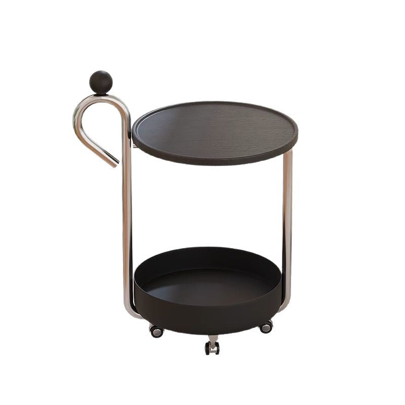 Contemporary Creative Movable Round PVC Panel Iron Metal End Table 2-Tier For Living Room