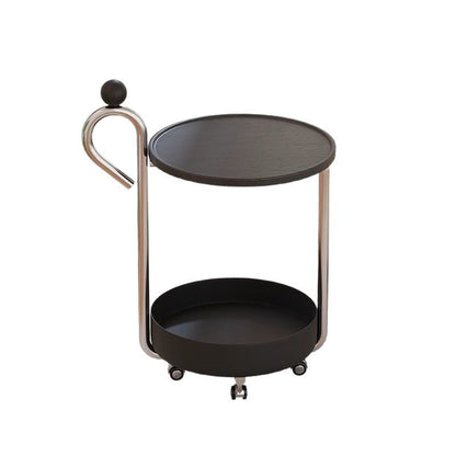 Contemporary Creative Movable Round PVC Panel Iron Metal End Table 2-Tier For Living Room