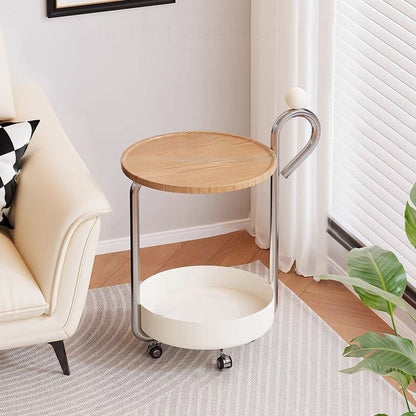 Contemporary Creative Movable Round PVC Panel Iron Metal End Table 2-Tier For Living Room