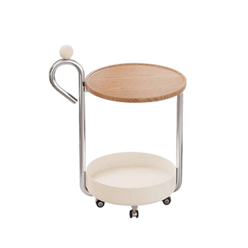 Contemporary Creative Movable Round PVC Panel Iron Metal End Table 2-Tier For Living Room