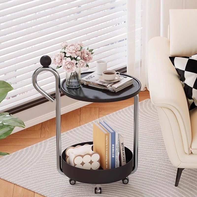 Contemporary Creative Movable Round PVC Panel Iron Metal End Table 2-Tier For Living Room