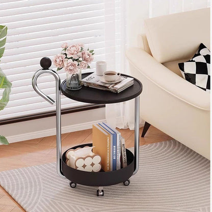 Contemporary Creative Movable Round PVC Panel Iron Metal End Table 2-Tier For Living Room