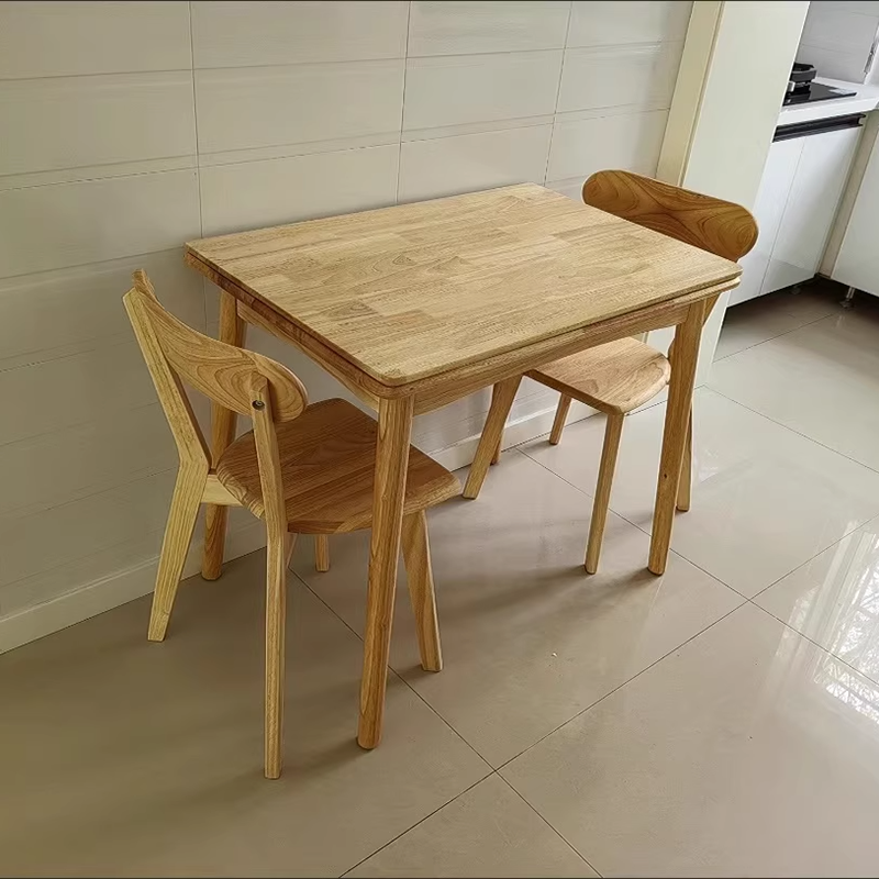 Modern Minimalist Rectangular Foldable MDF & Rubberwood Metal Dining Table For 2-6 Seats
