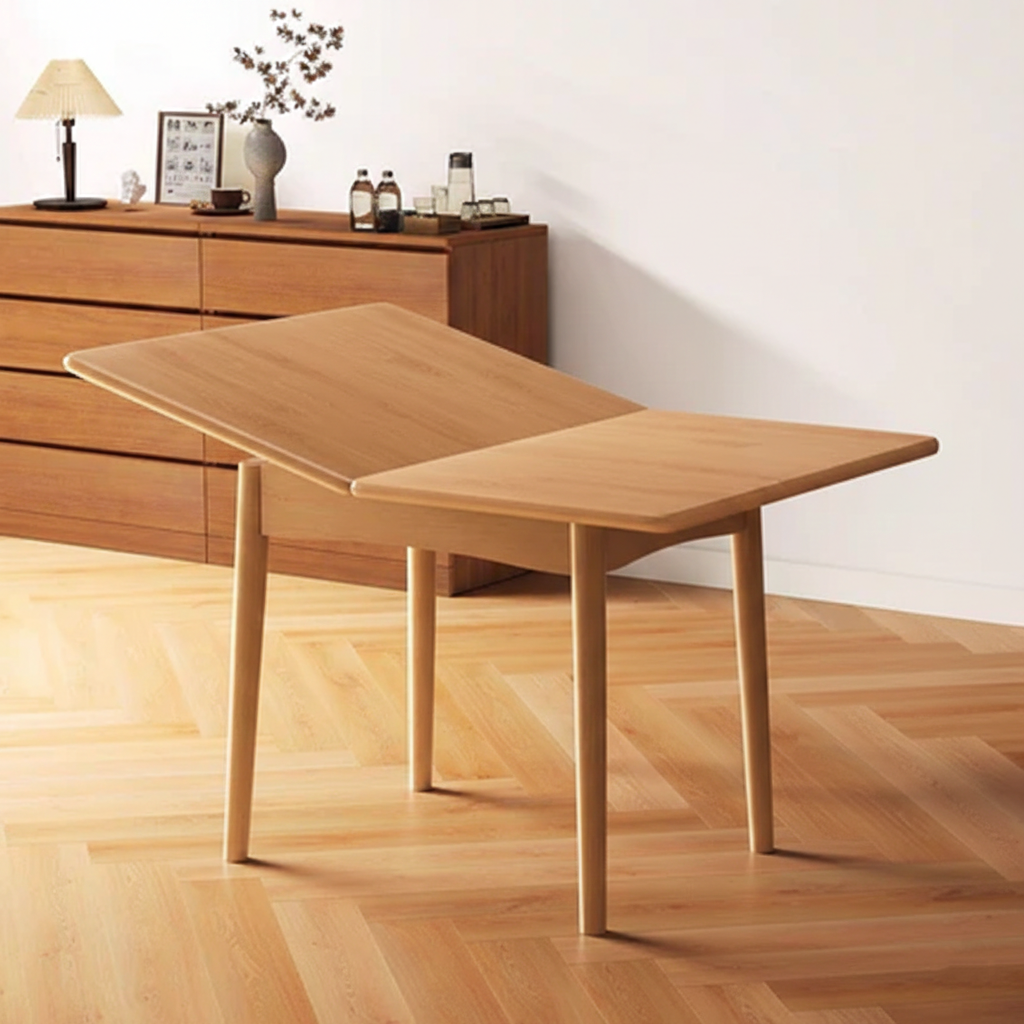 Modern Minimalist Rectangular Foldable MDF & Rubberwood Metal Dining Table For 2-6 Seats