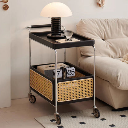 Traditional Rustic Rectangular Rubberwood Plywood Stainless Steel Movable End Table 2-Tier For Living Room