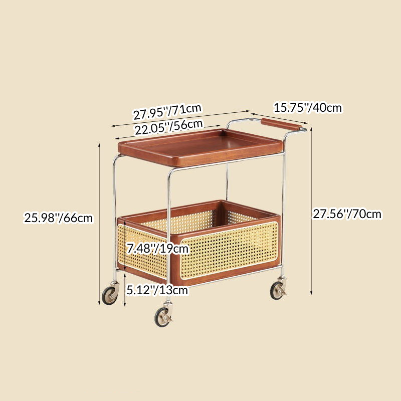 Traditional Rustic Rectangular Rubberwood Plywood Stainless Steel Movable End Table 2-Tier For Living Room