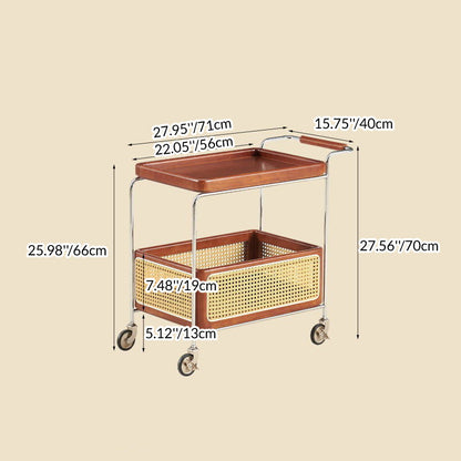 Traditional Rustic Rectangular Rubberwood Plywood Stainless Steel Movable End Table 2-Tier For Living Room