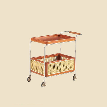 Traditional Rustic Rectangular Rubberwood Plywood Stainless Steel Movable End Table 2-Tier For Living Room