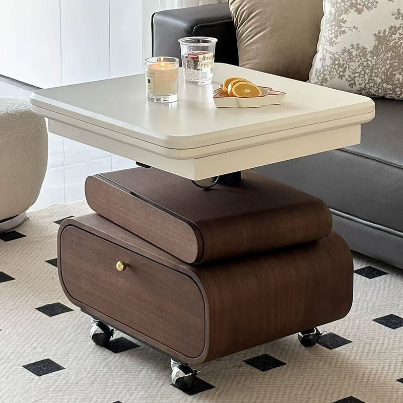 Traditional Vintage Foldable Rectangular Plywood Metal Movable Rotatable Coffee Table 2-Drawer For Bedroom