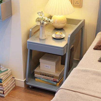 Modern Minimalist Trapezoid Rubberwood Pine Wood Movable End Table 2-Tier For Bedroom