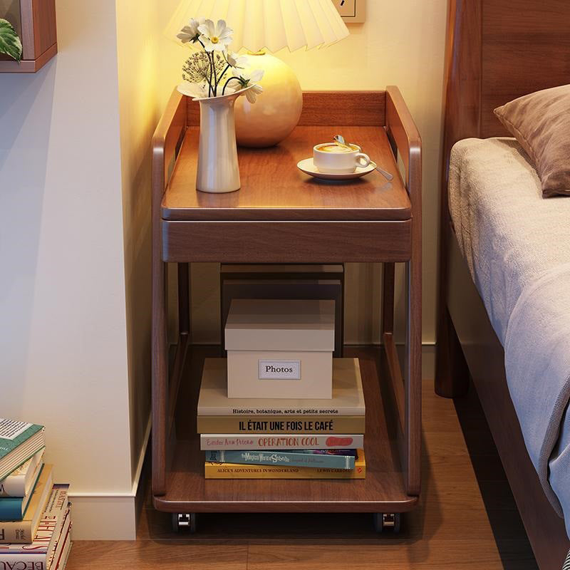 Modern Minimalist Trapezoid Rubberwood Pine Wood Movable End Table 2-Tier For Bedroom