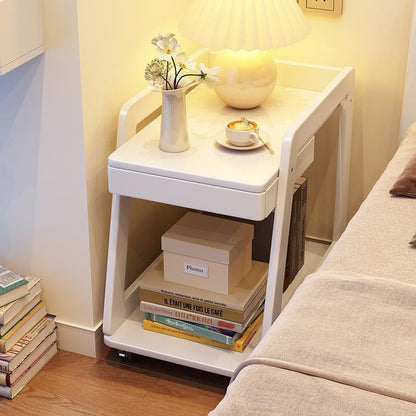 Modern Minimalist Trapezoid Rubberwood Pine Wood Movable End Table 2-Tier For Bedroom