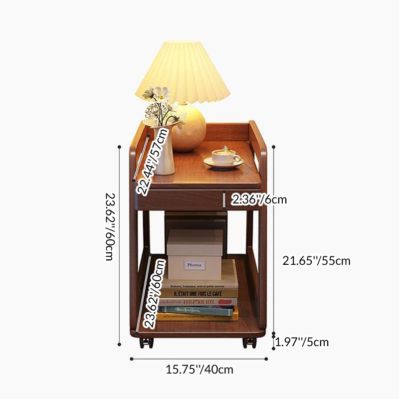 Modern Minimalist Trapezoid Rubberwood Pine Wood Movable End Table 2-Tier For Bedroom