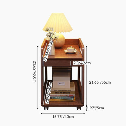 Modern Minimalist Trapezoid Rubberwood Pine Wood Movable End Table 2-Tier For Bedroom