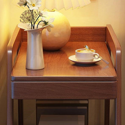 Modern Minimalist Trapezoid Rubberwood Pine Wood Movable End Table 2-Tier For Bedroom