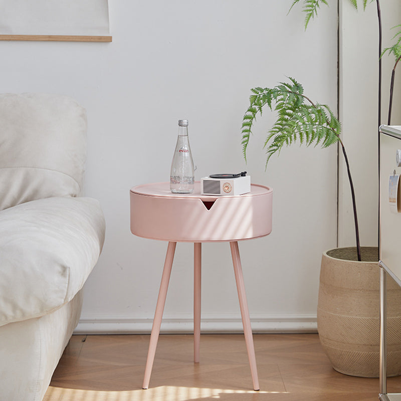 Modern Minimalist Round PP Iron Hidden Storage End Table 1-Tier For Living Room
