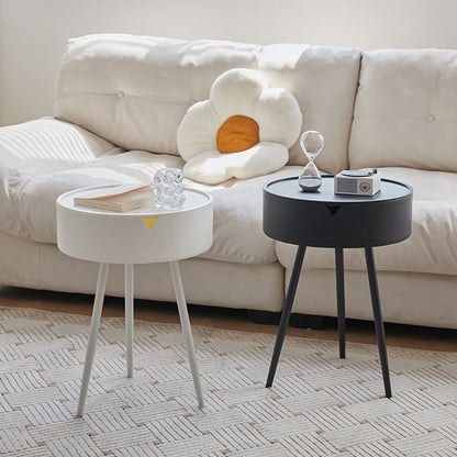 Modern Minimalist Round PP Iron Hidden Storage End Table 1-Tier For Living Room