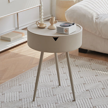 Modern Minimalist Round PP Iron Hidden Storage End Table 1-Tier For Living Room