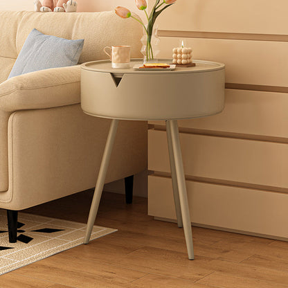 Modern Minimalist Round PP Iron Hidden Storage End Table 1-Tier For Living Room