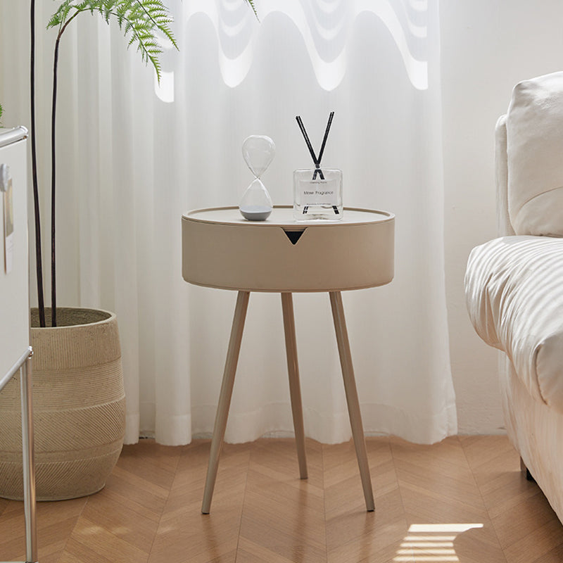Modern Minimalist Round PP Iron Hidden Storage End Table 1-Tier For Living Room