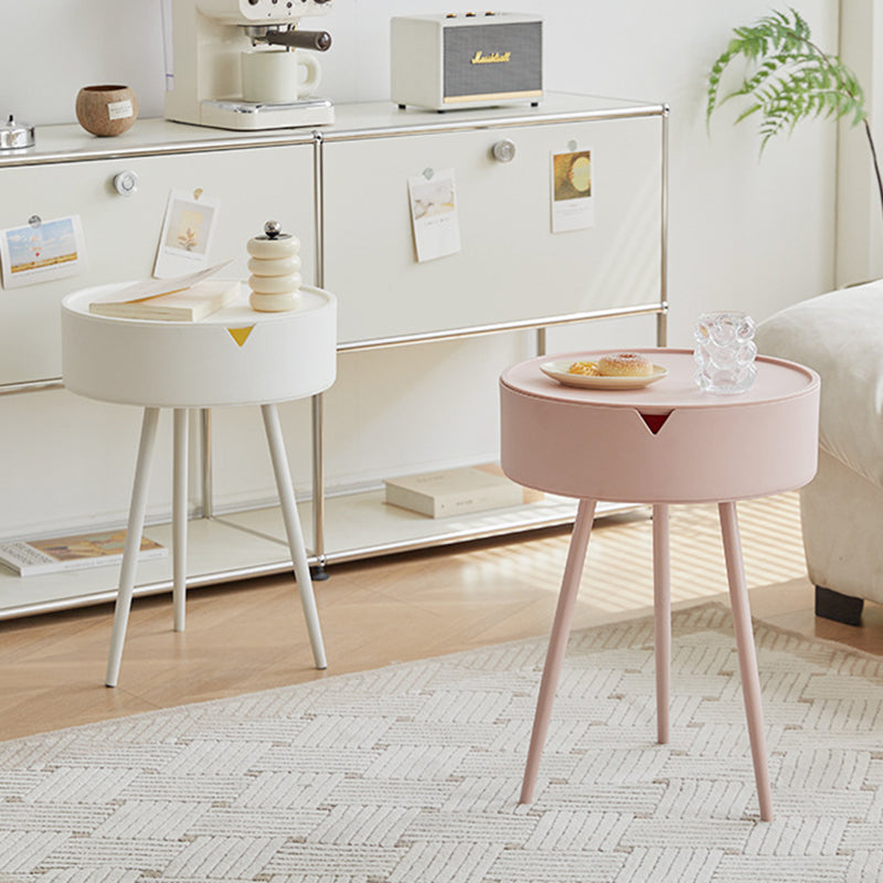 Modern Minimalist Round PP Iron Hidden Storage End Table 1-Tier For Living Room