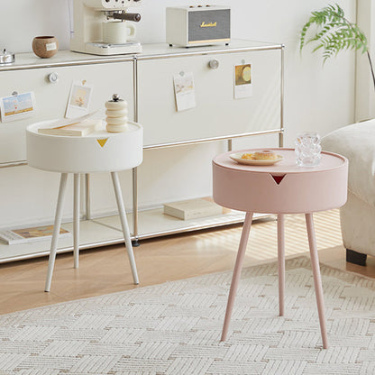 Modern Minimalist Round PP Iron Hidden Storage End Table 1-Tier For Living Room