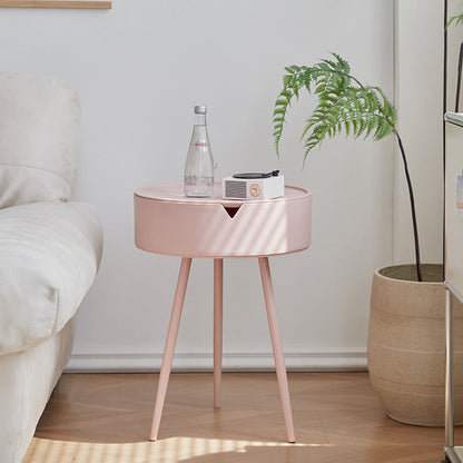 Modern Minimalist Round PP Iron Hidden Storage End Table 1-Tier For Living Room
