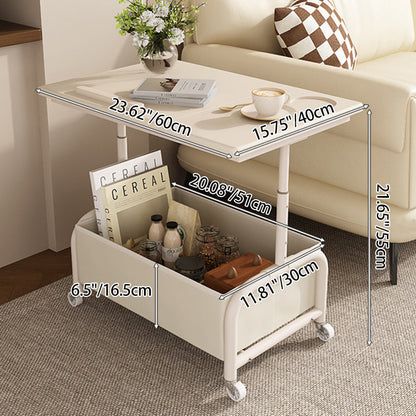 Modern Minimalist Rectangular MDF Carbon Steel Fabric Elevatable Movable End Table 2-Tier For Living Room