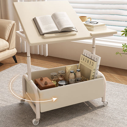 Modern Minimalist Rectangular MDF Carbon Steel Fabric Elevatable Movable End Table 2-Tier For Living Room