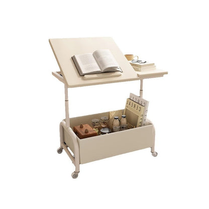 Modern Minimalist Rectangular MDF Carbon Steel Fabric Elevatable Movable End Table 2-Tier For Living Room