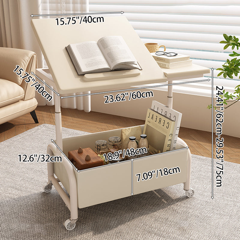 Modern Minimalist Rectangular MDF Carbon Steel Fabric Elevatable Movable End Table 2-Tier For Living Room