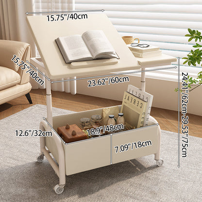 Modern Minimalist Rectangular MDF Carbon Steel Fabric Elevatable Movable End Table 2-Tier For Living Room