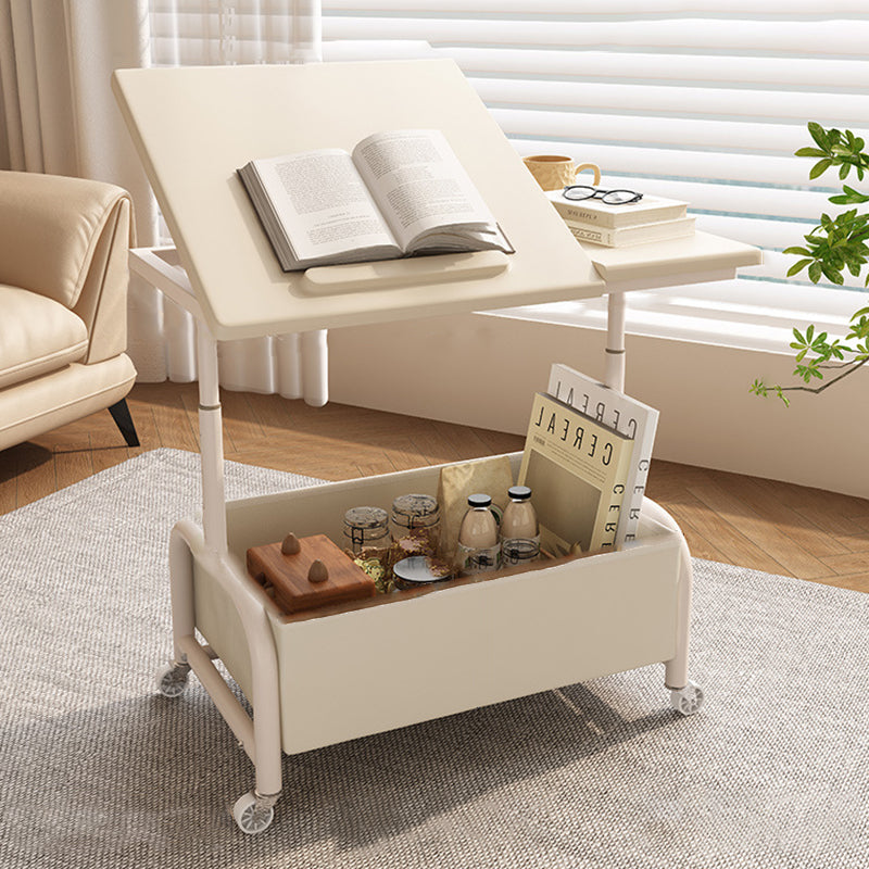 Modern Minimalist Rectangular MDF Carbon Steel Fabric Elevatable Movable End Table 2-Tier For Living Room
