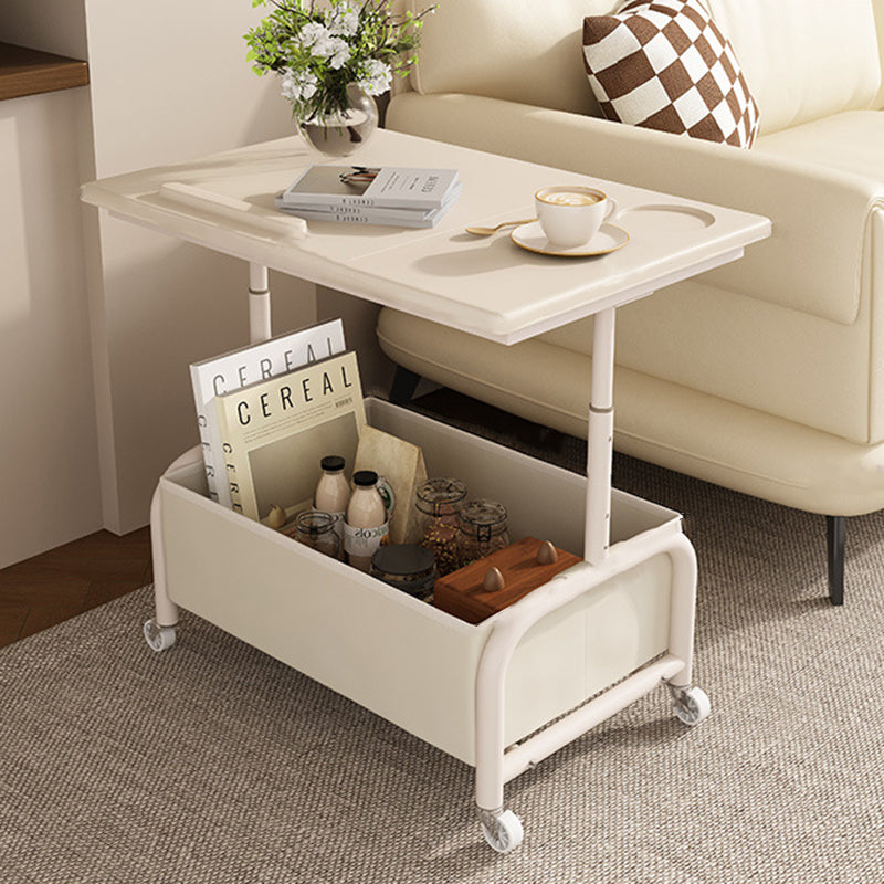 Modern Minimalist Rectangular MDF Carbon Steel Fabric Elevatable Movable End Table 2-Tier For Living Room