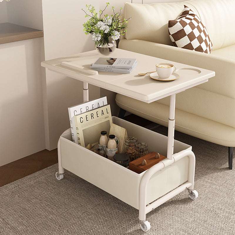 Modern Minimalist Rectangular MDF Carbon Steel Fabric Elevatable Movable End Table 2-Tier For Living Room