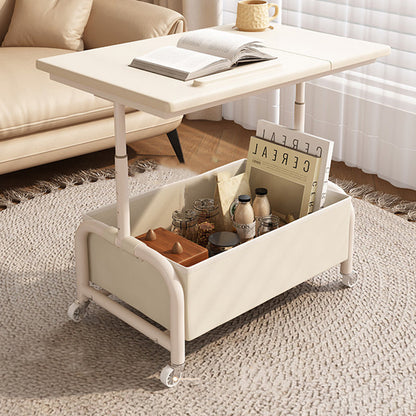 Modern Minimalist Rectangular MDF Carbon Steel Fabric Elevatable Movable End Table 2-Tier For Living Room