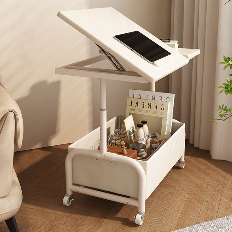 Modern Minimalist Rectangular MDF Carbon Steel Fabric Elevatable Movable End Table 2-Tier For Living Room