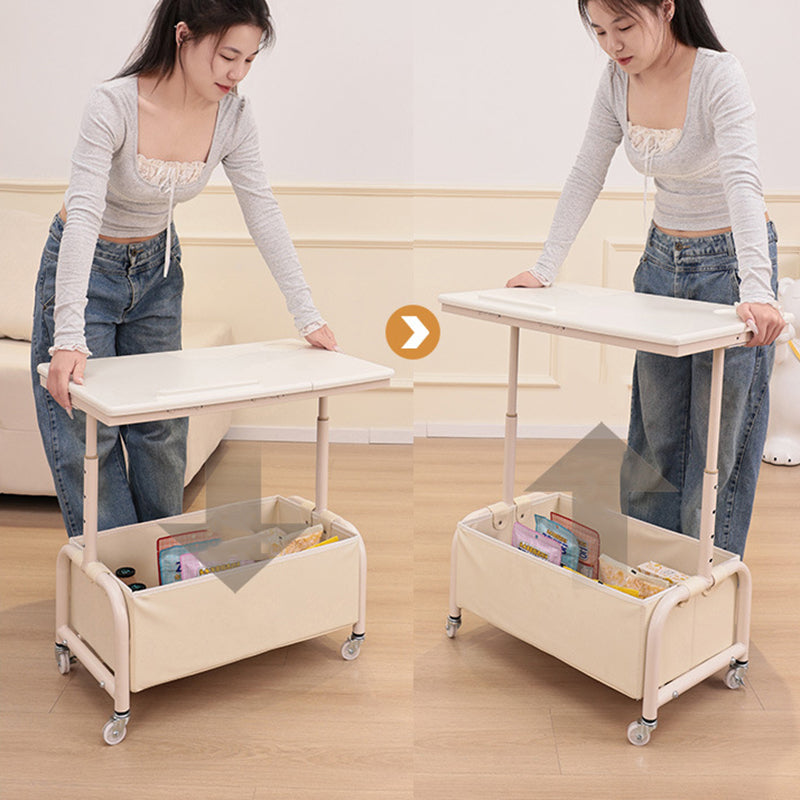 Modern Minimalist Rectangular MDF Carbon Steel Fabric Elevatable Movable End Table 2-Tier For Living Room