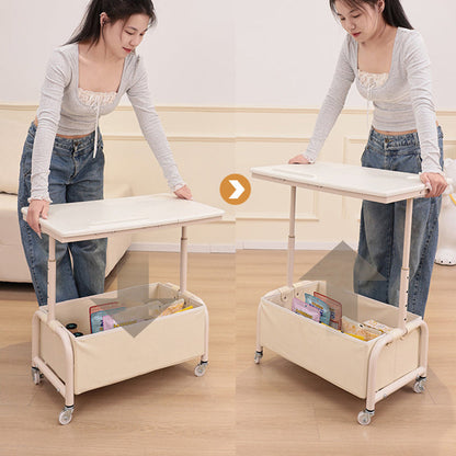 Modern Minimalist Rectangular MDF Carbon Steel Fabric Elevatable Movable End Table 2-Tier For Living Room