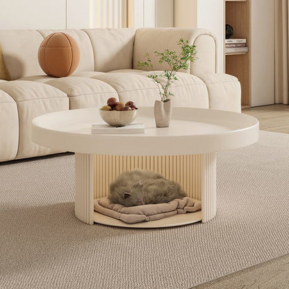 Modern Minimalist Round Carbon Steel Pet Coffee Table 2-Tier For Living Room
