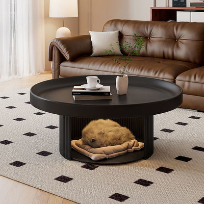 Modern Minimalist Round Carbon Steel Pet Coffee Table 2-Tier For Living Room