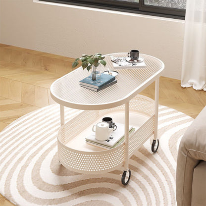 Modern Minimalist Movable Oval Glass Iron Coffee Table 2-Tier For Living Room