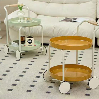 Contemporary Nordic Round Plastic Carbon Steel Movable Coffee Table 2-Tier For Living Room