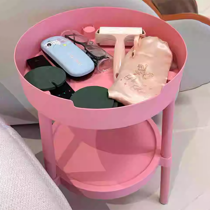 Modern Minimalist Round Plastic Hidden Storage Coffee Table 2-Tier For Living Room